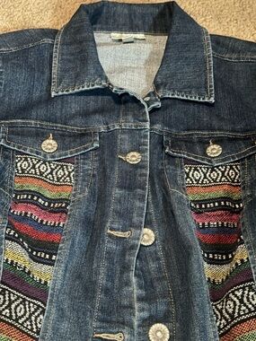 DRESS BARN Denim Southwestern Native Jacket Multicolor Embroidered Panels 14/16